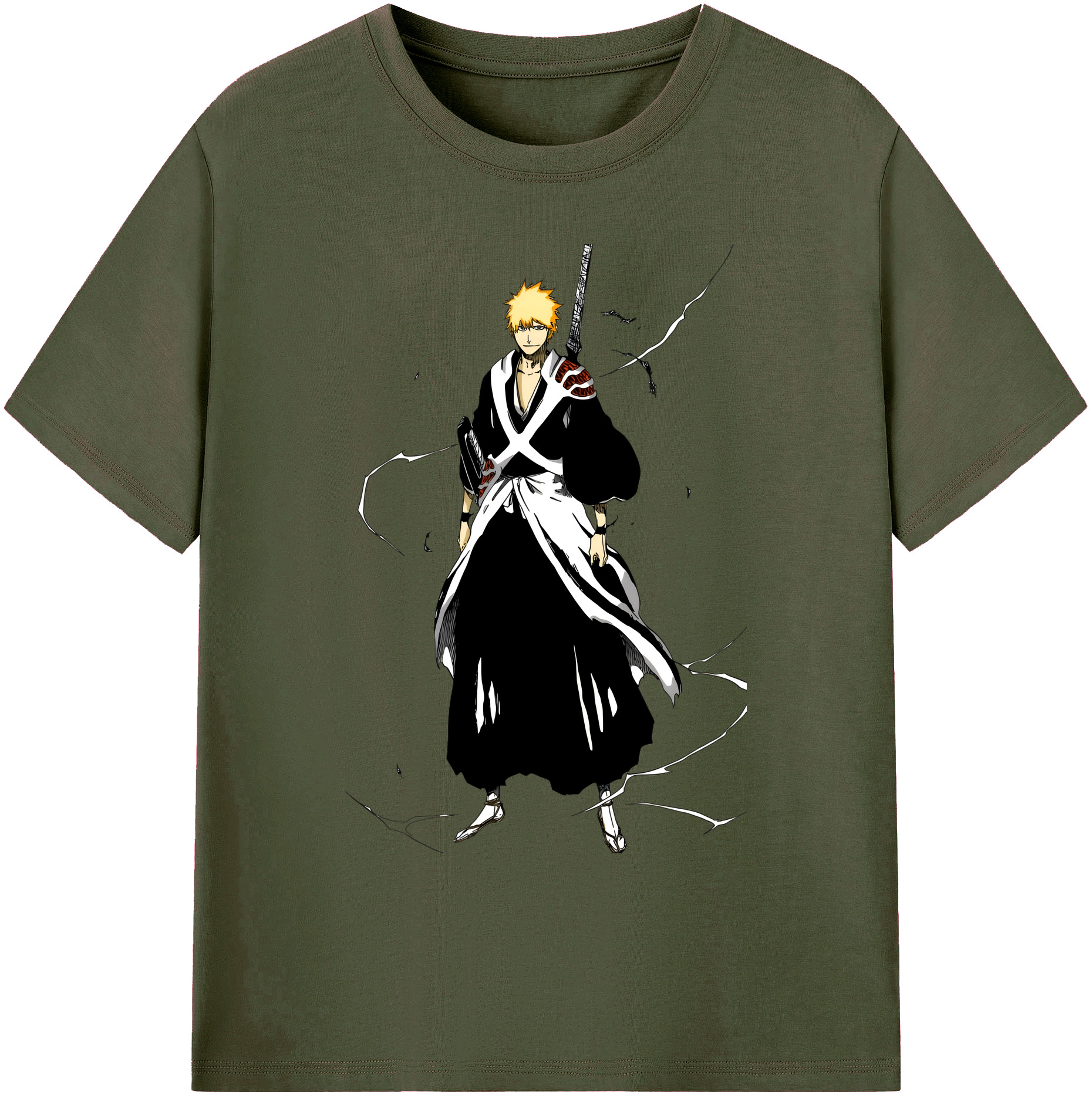 （画像用） ブリーチ 黒崎一護（くろさき いちご）BLEACH Kurosaki Ichigo 綿100％ メンズ半袖Tシャツ｜肌触りやわらか＆通気性